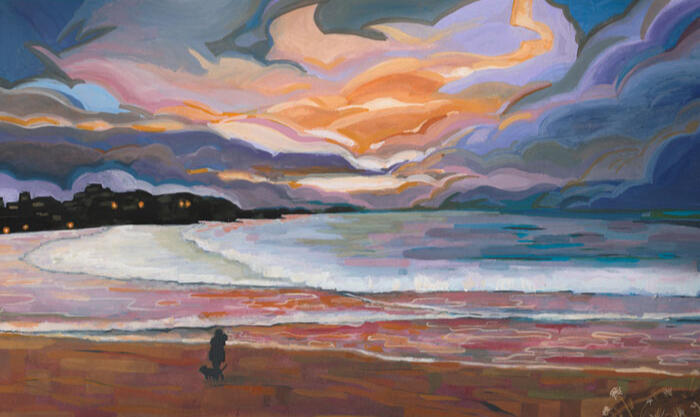 Sunset over the Strand: gouache