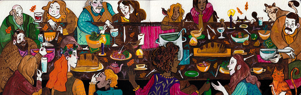 Feast: gouache painting